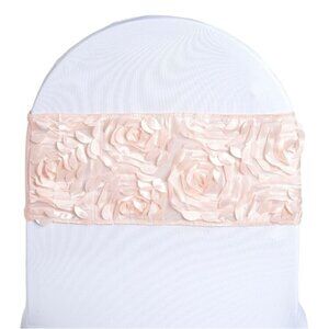 Fitted Spandex Chair Sashes Satin Rosette Set of 24 Blush Pink Wedding Banquet